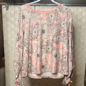 Johnny Was Active Pink/Black Floral Long-Sleeve Tee Boho Casual Blosue